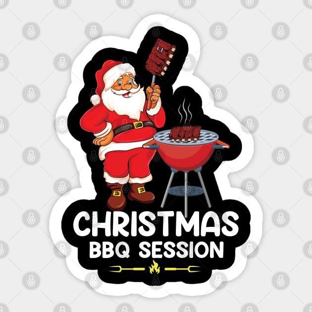 Christmas BBQ Session Tee, Funny Santa Claus Grillers bbq season Gifts Sticker by Printofi.com